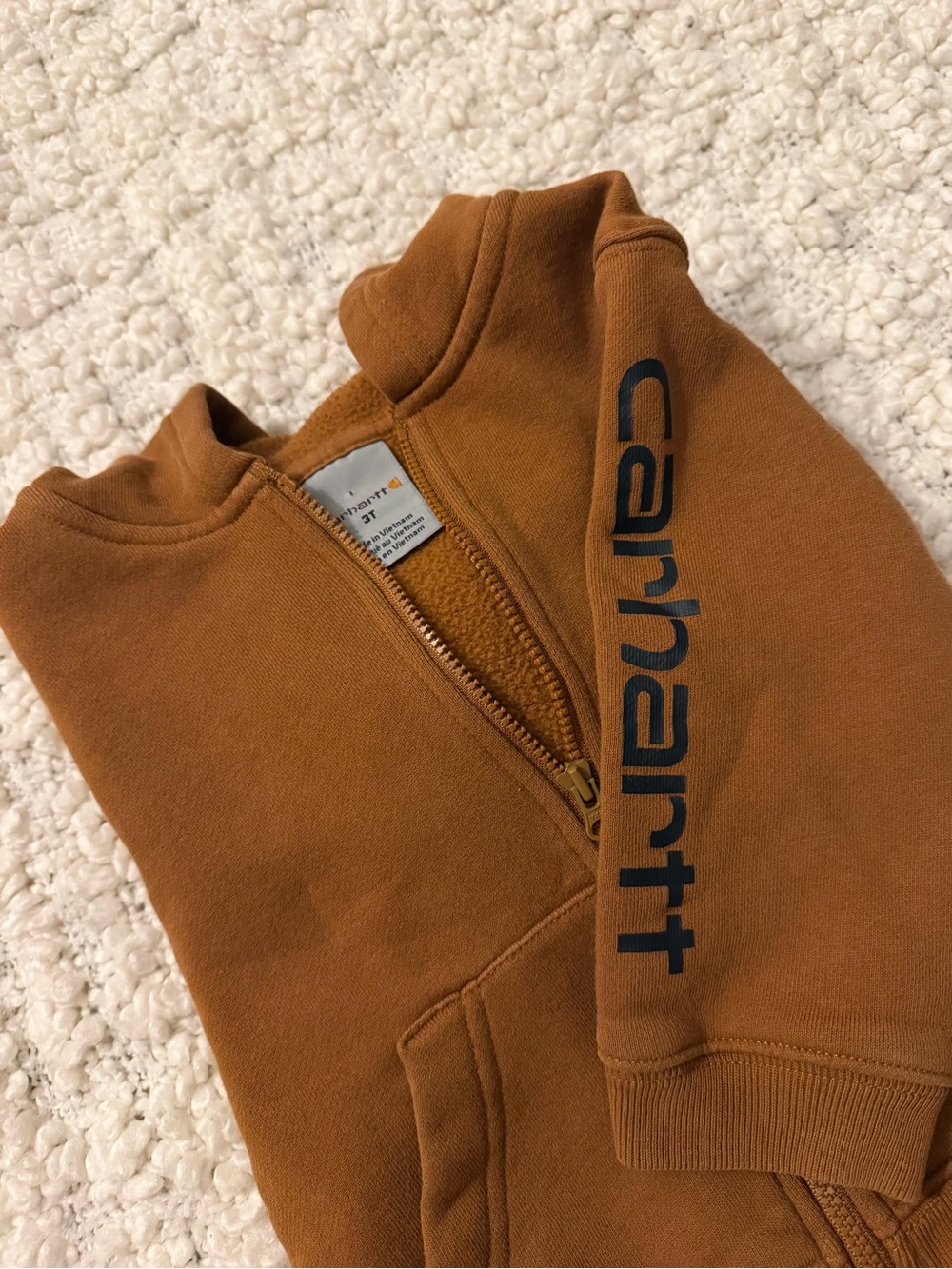 Toddler Carhartt Brown Zip-Up Sweatshirt with Logo Sleeve